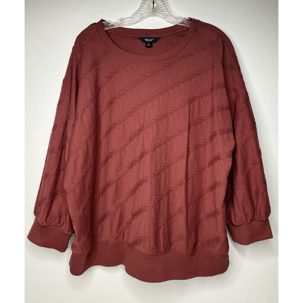 Simply Vera Top Women's Size XL Velvet Mauve Textured Career Sweatshirt Comfort‎